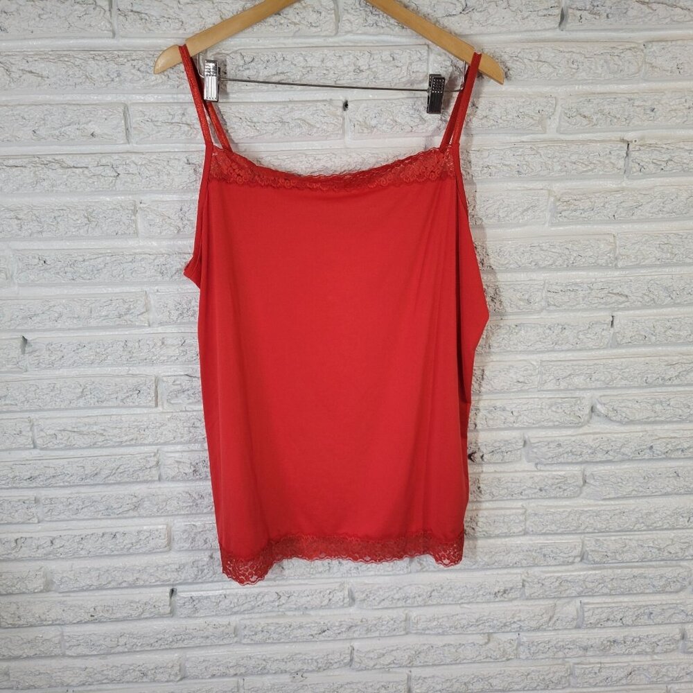 Fashion Bug Womens 2X Red Lace Trim Camisole Tank Top Plus Size Cami RED50E